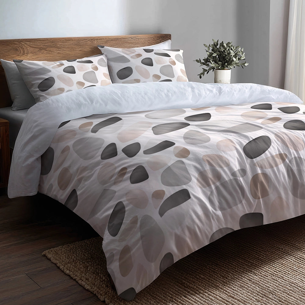 Geometric Duvet Cover Set of 5 - Stone Shapes Bedding And Throw Pillow Set