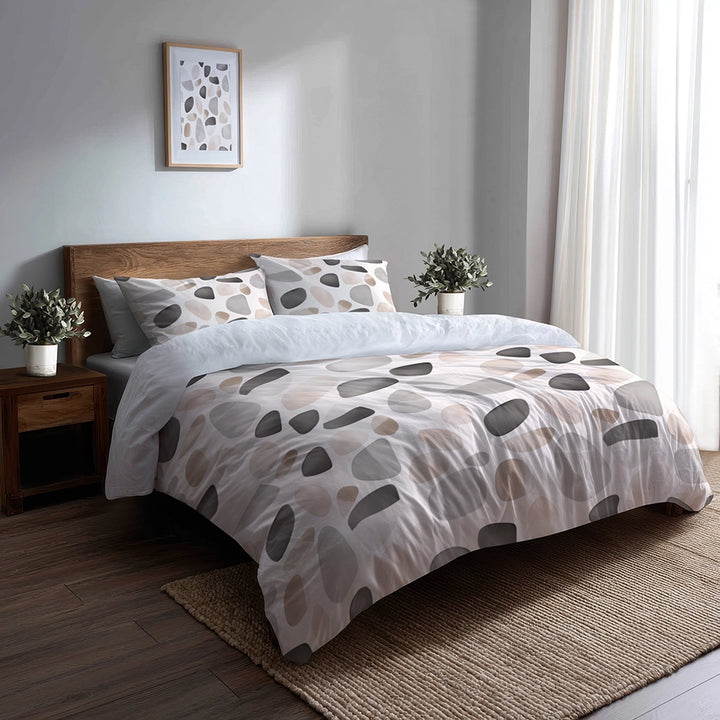 Geometric Duvet Cover Set of 5 - Stone Shapes Bedding And Throw Pillow Set
