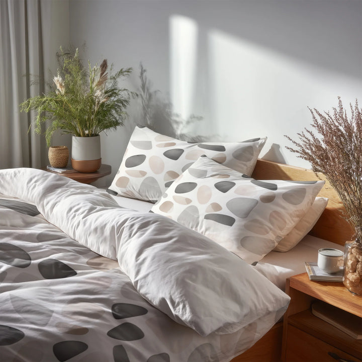Geometric Duvet Cover Set of 5 - Stone Shapes Bedding And Throw Pillow Set