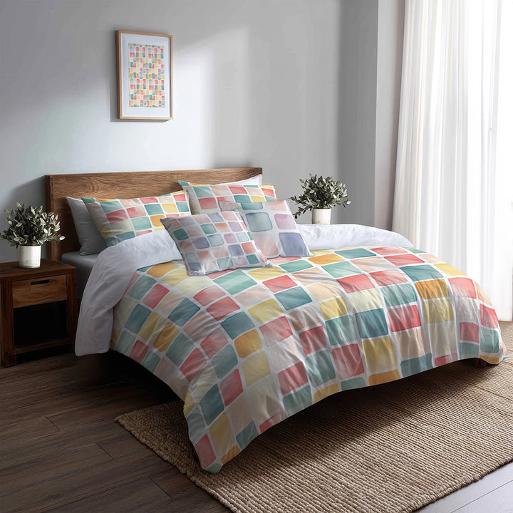 Geometric Bedding Set 5 Pcs - Candy Blocks Duvet Cover And Throw Pillow Set