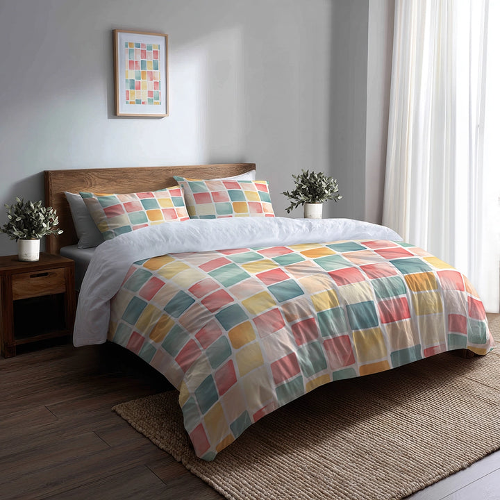 Geometric Bedding Set 5 Pcs - Candy Blocks Duvet Cover And Throw Pillow Set