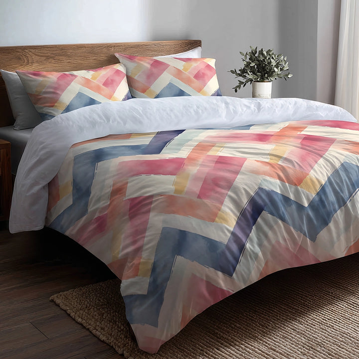 Chevron Duvet Cover Set of 5 - Soft Zigzags Bedding And Throw Pillow Set