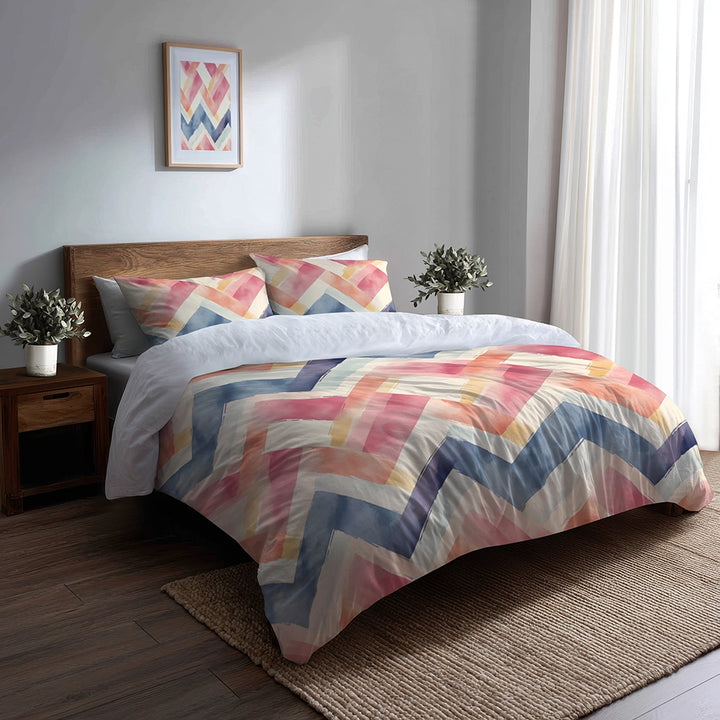 Chevron Duvet Cover Set of 5 - Soft Zigzags Bedding And Throw Pillow Set