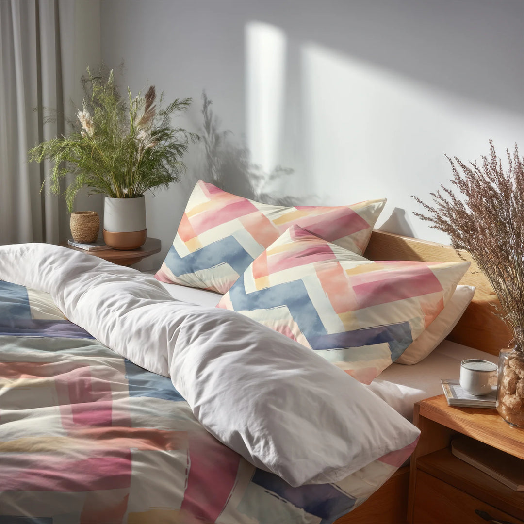 Chevron Duvet Cover Set of 5 - Soft Zigzags Bedding And Throw Pillow Set