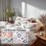 Modern Bedding Set of 5 - Soft Zigzags Duvet Cover And Throw Cushion Set