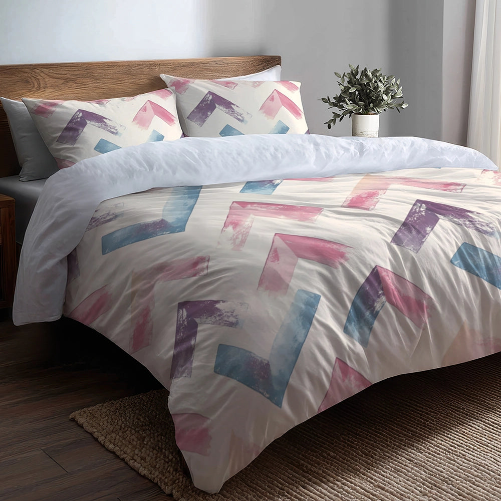 Modern Bedding Set of 5 - Soft Zigzags Duvet Cover And Throw Cushion Set