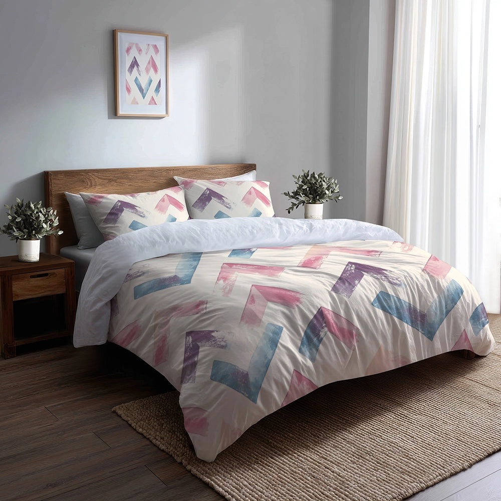 Modern Bedding Set of 5 - Soft Zigzags Duvet Cover And Throw Cushion Set