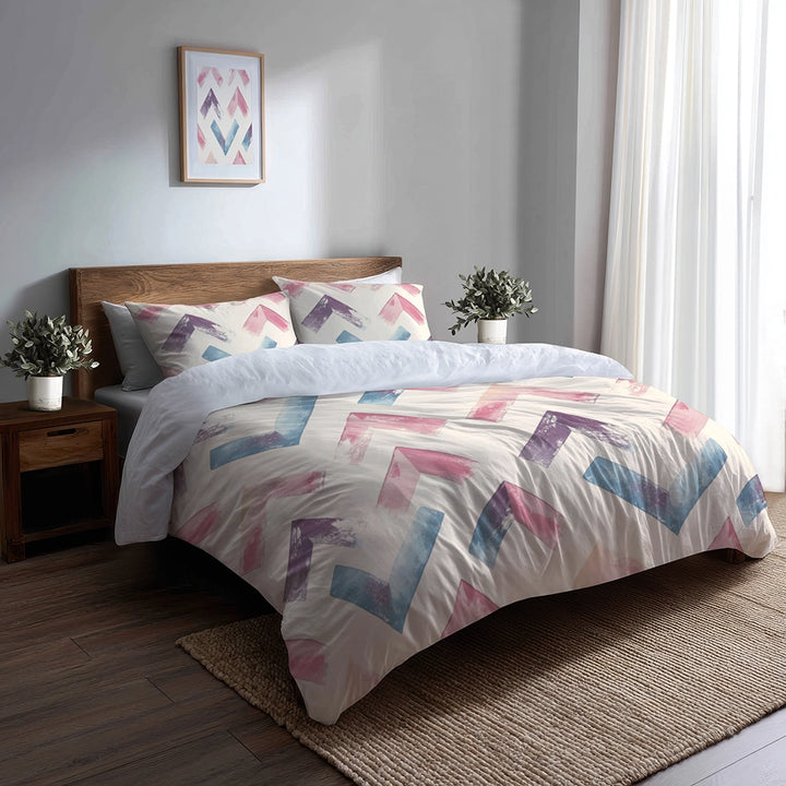 Modern Bedding Set of 5 - Soft Zigzags Duvet Cover And Throw Cushion Set