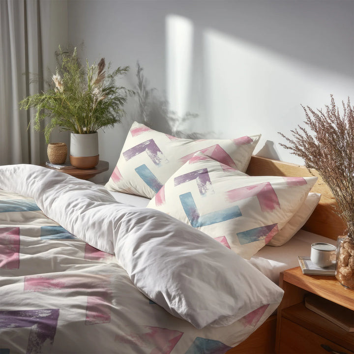 Modern Bedding Set of 5 - Soft Zigzags Duvet Cover And Throw Cushion Set