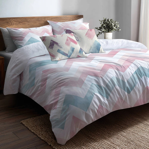Chevron Bedding Set 5 Pcs - Soft Zigzags Duvet Cover And Throw Pillow Set