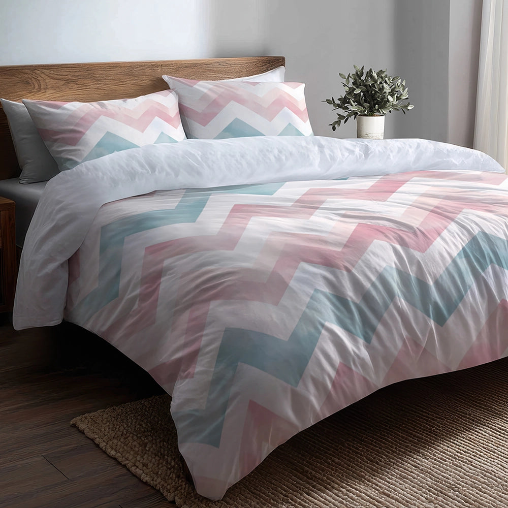 Chevron Bedding Set 5 Pcs - Soft Zigzags Duvet Cover And Throw Pillow Set