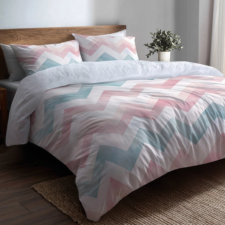 Chevron Bedding Set 5 Pcs - Soft Zigzags Duvet Cover And Throw Pillow Set