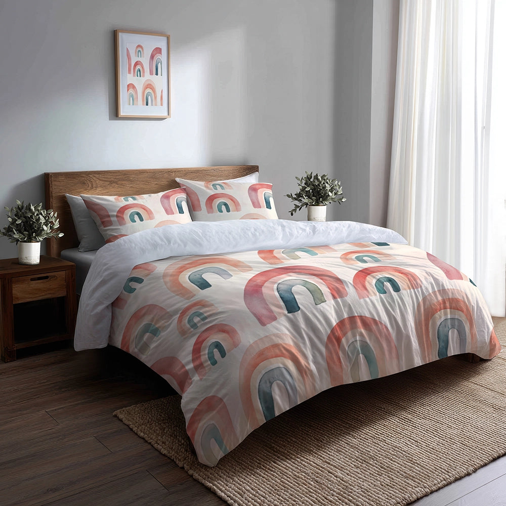 Modern Bedding Set of 5 - Baby Arches Duvet Cover And Throw Pillow Set