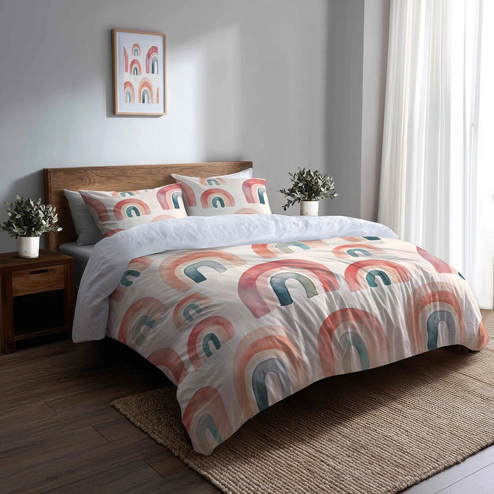 Modern Bedding Set of 5 - Baby Arches Duvet Cover And Throw Pillow Set