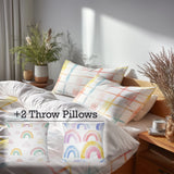 Modern Bedding Set of 5 - Kinder Grids Duvet Cover And Throw Cushion Set