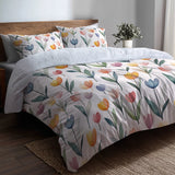 French Country Bedding Set of 3 - Tiny Tulips Duvet Cover with Shams