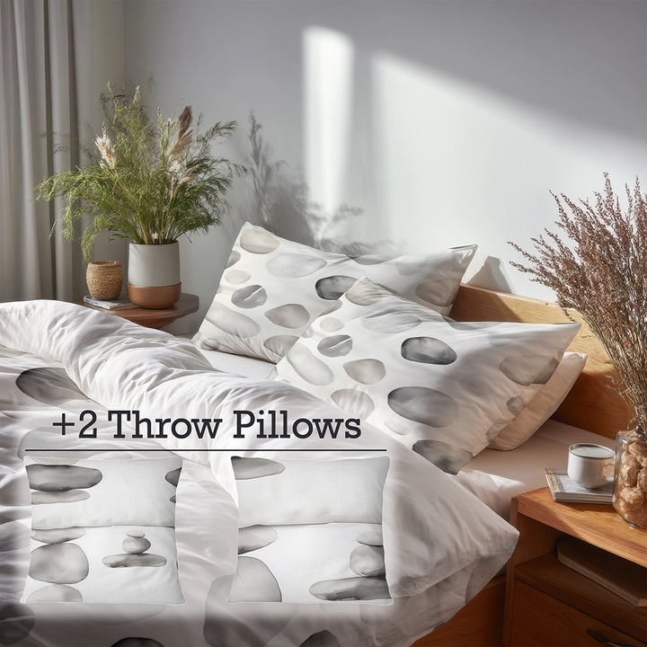 Stone Duvet Cover Set of 5 - Stone Balance Bedding And Throw Pillow Set