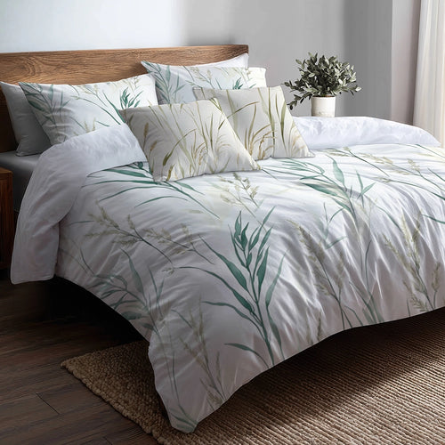 Coastal Bedding Set of 5 - Beach Grass Duvet Cover And Throw Cushion Set