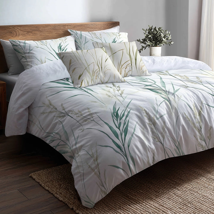 Coastal Bedding Set of 5 - Beach Grass Duvet Cover And Throw Cushion Set