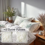 Coastal Bedding Set of 5 - Beach Grass Duvet Cover And Throw Cushion Set
