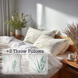 Floral Bedding Set 5 Pcs - Beach Grass Duvet Cover And Throw Pillow Set