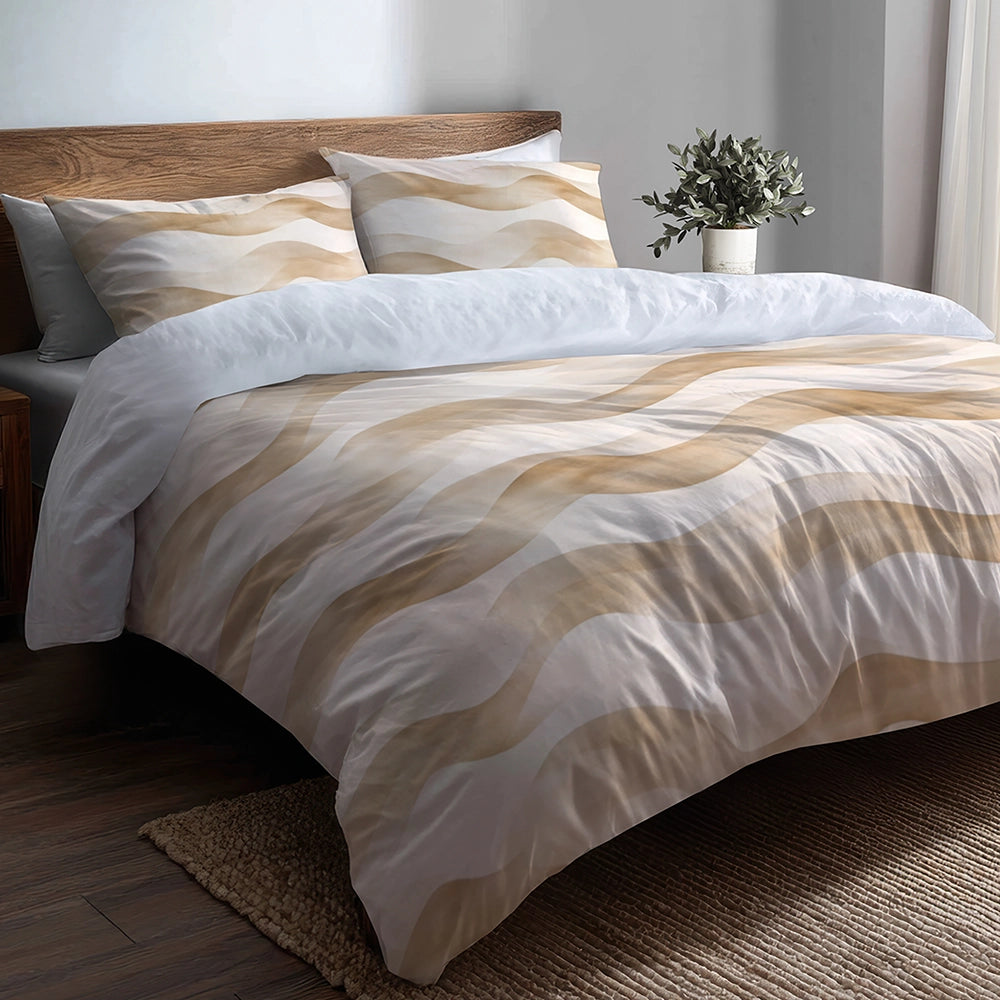 Striped 5 Pcs Bedding Set - Dune Calm Duvet Cover And Pillow Set