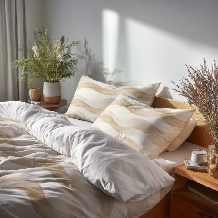 Striped 5 Pcs Bedding Set - Dune Calm Duvet Cover And Pillow Set