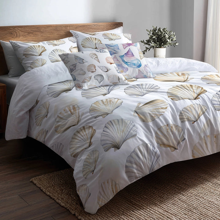 Animal Print Duvet Cover Set of 5 - Shell Coastal Collage Bedding And Throw Pillow Set