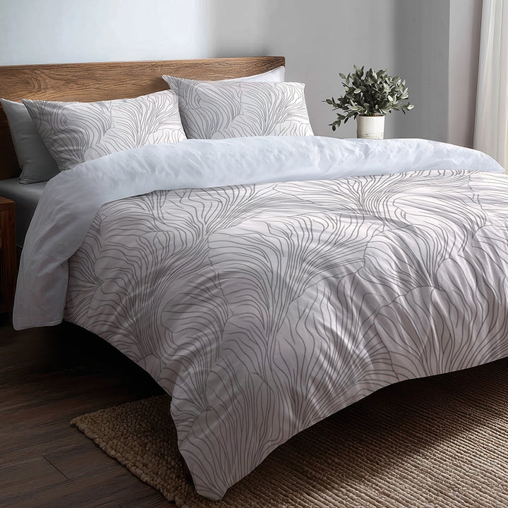 Abstract 5 Pcs Bedding Set - Minimalist Coastal Line Duvet Cover And Pillow Set