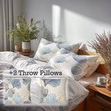 Abstract Bedding Set 5 Pcs - Coastal Shellfish Duvet Cover And Throw Pillow Set