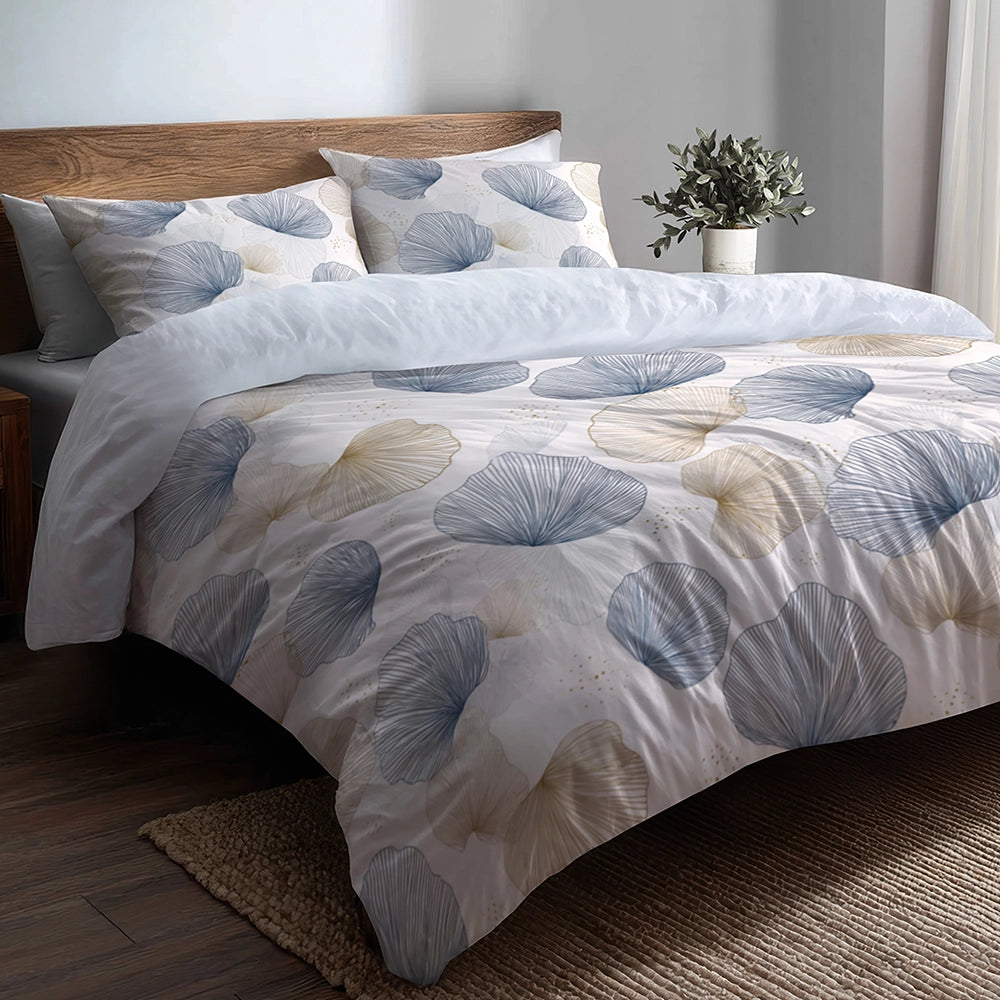 Abstract Bedding Set 5 Pcs - Coastal Shellfish Duvet Cover And Throw Pillow Set