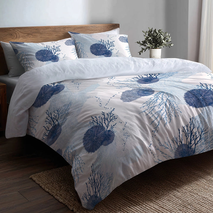 Coastal Bedding Set - Beach Shellfish Duvet Cover And Cushion Set
