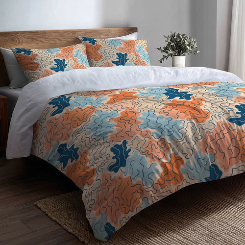 Coastal Bedding Set 3 Pcs - Coastal Coral Pattern Duvet Cover Set