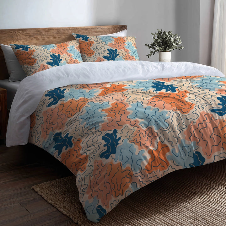 Coastal Bedding Set 3 Pcs - Coastal Coral Pattern Duvet Cover Set
