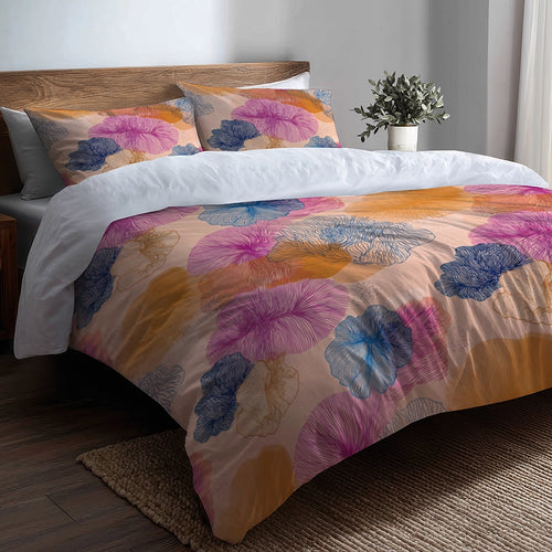Coastal Bedding Set of 3 - Coastal Coral Pattern Duvet Cover Set