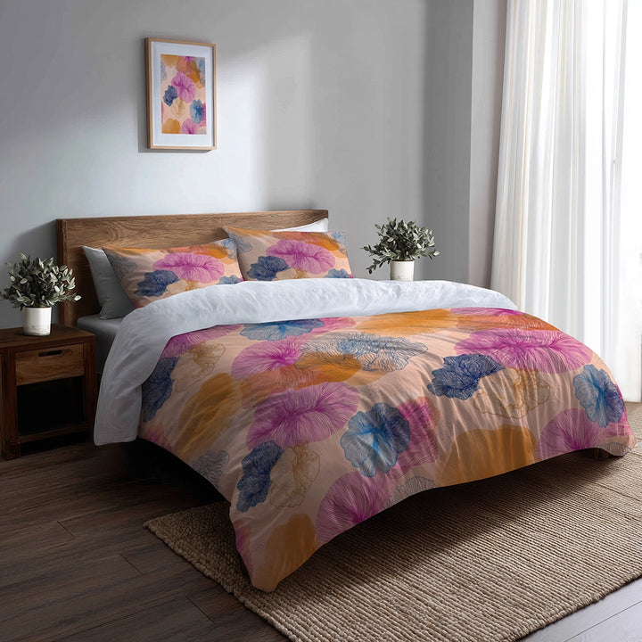 Coastal Bedding Set of 3 - Coastal Coral Pattern Duvet Cover Set