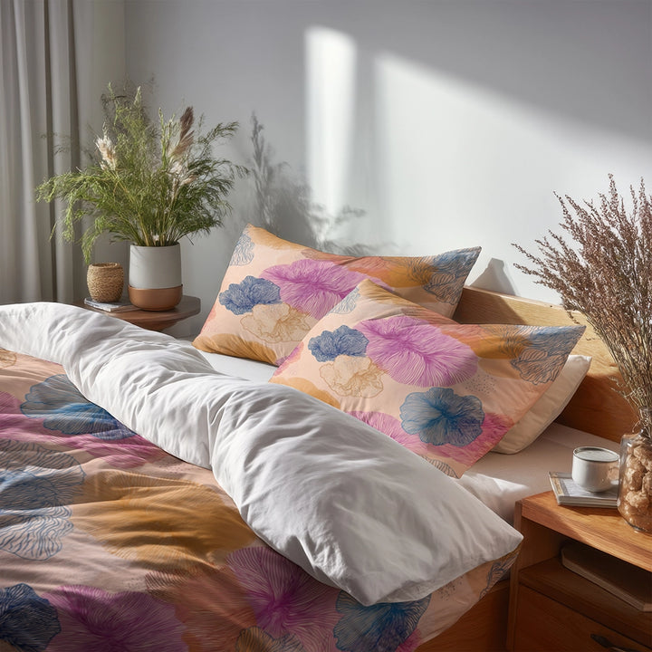 Coastal Bedding Set of 3 - Coastal Coral Pattern Duvet Cover Set