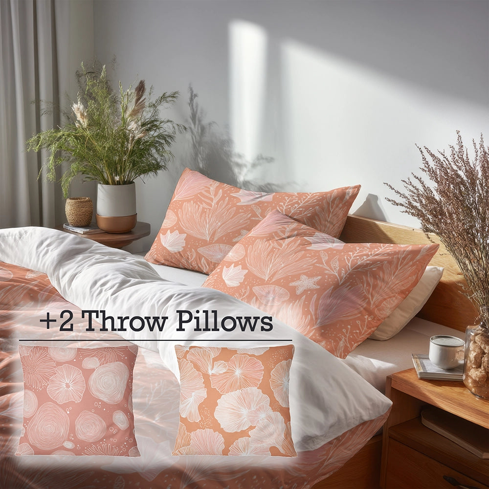 Abstract 5 Pcs Bedding Set - Coral Beach Seashell Duvet Cover And Pillow Set