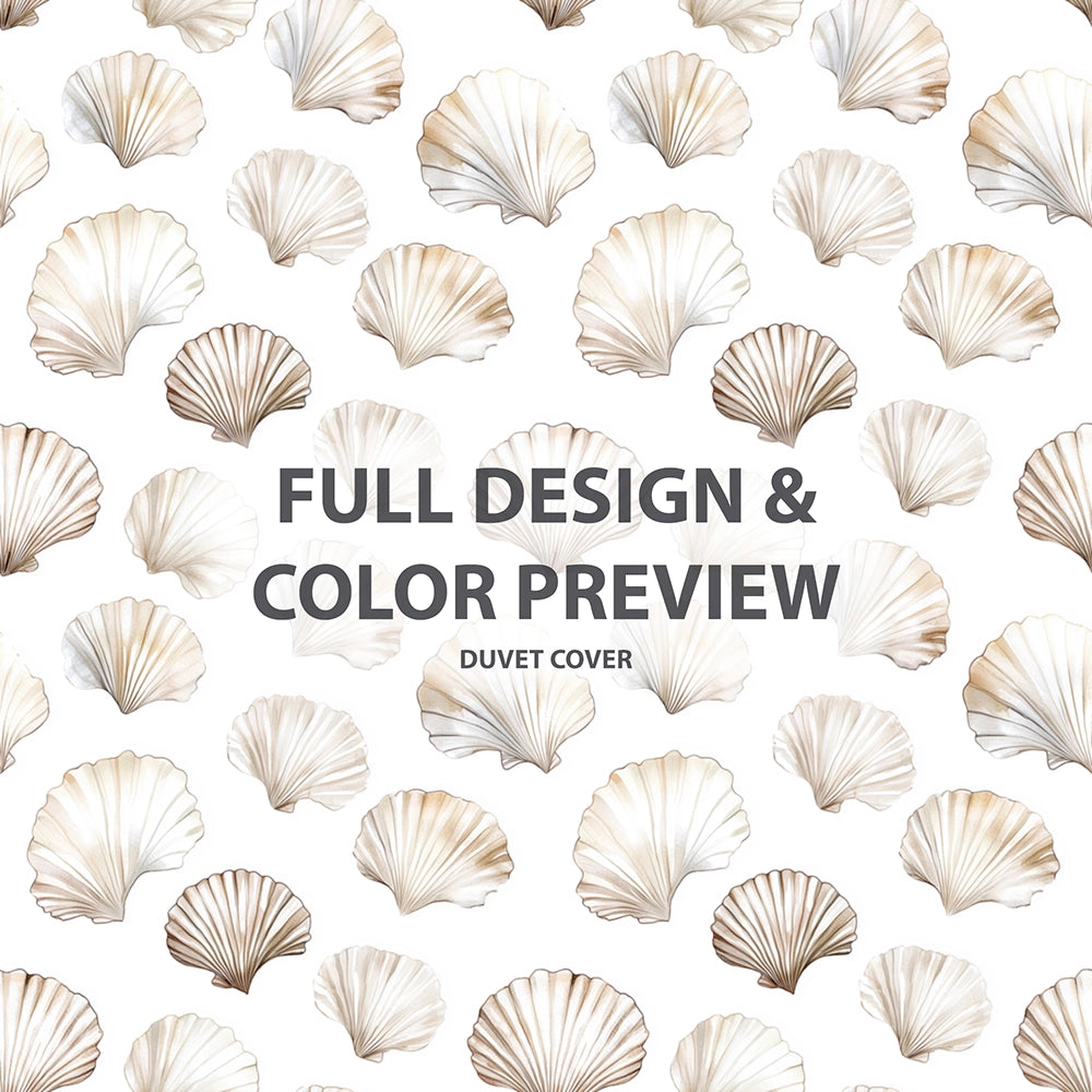 Coastal Bedding Set of 5 - Seashell Minimal  Duvet Cover And Throw Cushion Set
