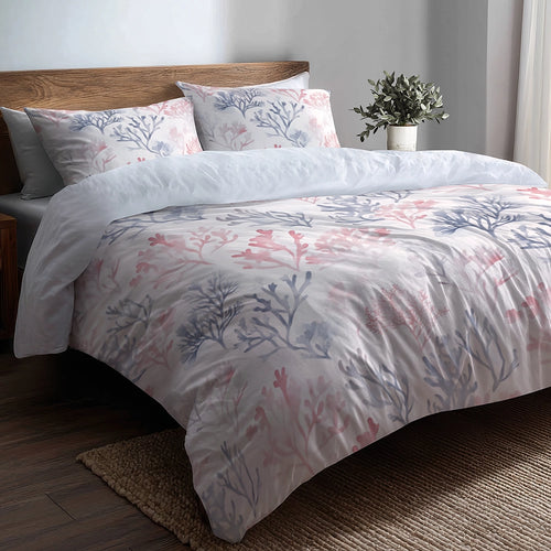 No Pattern Bedding Set - Light Reef Blue And Pink Duvet Cover Set