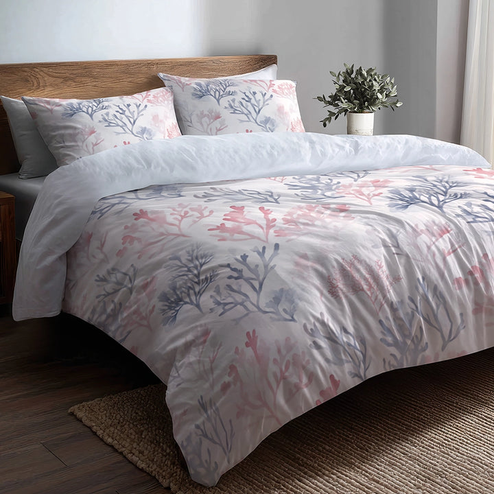 No Pattern Bedding Set - Light Reef Blue And Pink Duvet Cover Set