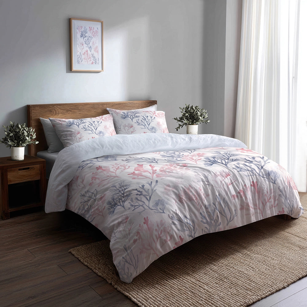 No Pattern Bedding Set - Light Reef Blue And Pink Duvet Cover Set