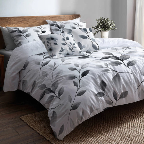 Modern Bedding Set - Soft Charcoal Flowers Duvet Cover And Cushion Set