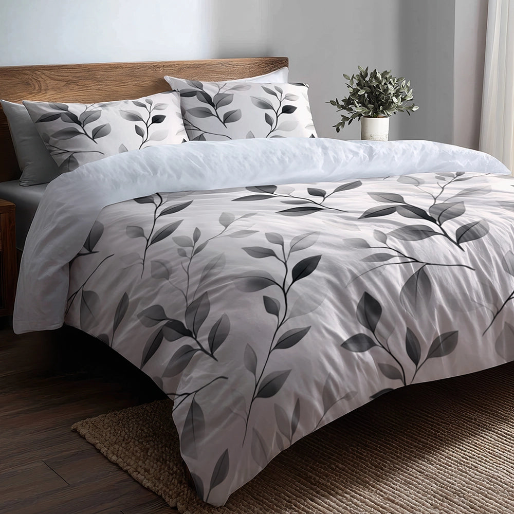 Modern Bedding Set - Soft Charcoal Flowers Duvet Cover And Cushion Set