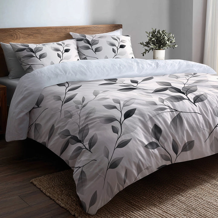 Modern Bedding Set - Soft Charcoal Flowers Duvet Cover And Cushion Set