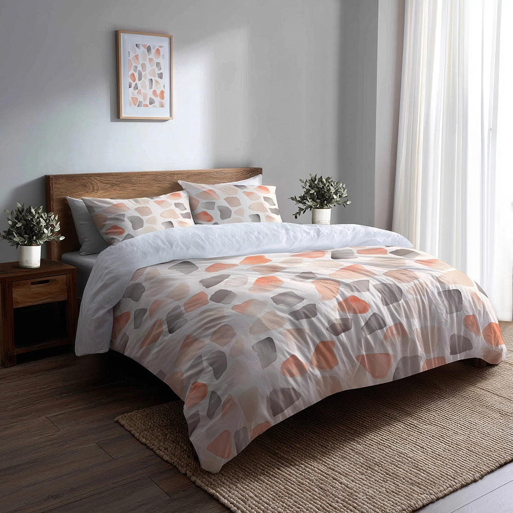 Modern 3 Pcs Bedding Set - Minimalist Stone Shapes Duvet Cover with Shams