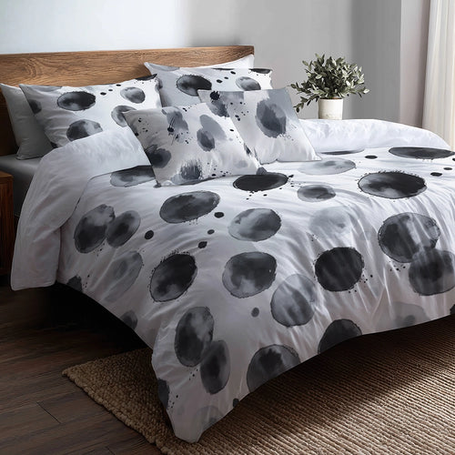 Modern Bedding Set of 5 - Quiet Graphite Duvet Cover And Throw Pillow Set