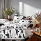 Abstract Bedding Set 5 Pcs - Black Minimal Light Duvet Cover And Throw Pillow Set
