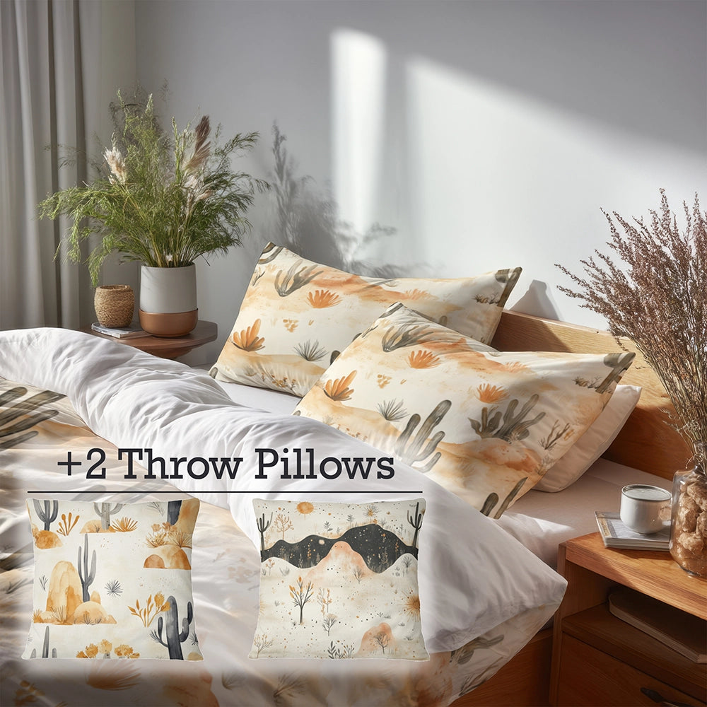 Abstract Bedding Set 5 Pcs - Boho Desert Minimal Duvet Cover And Throw Pillow Set