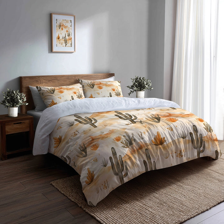 Abstract Bedding Set 5 Pcs - Boho Desert Minimal Duvet Cover And Throw Pillow Set